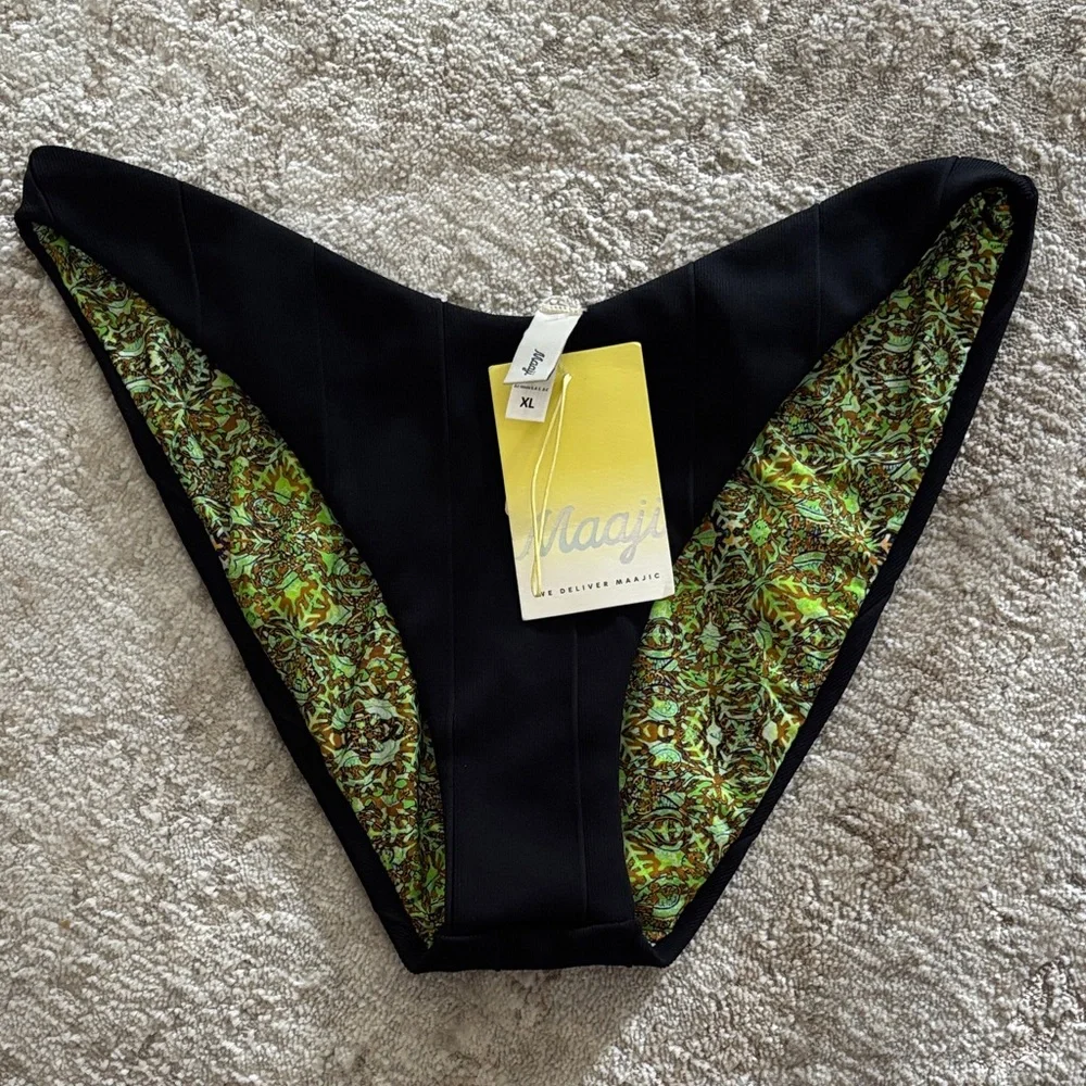 NWT Maaji Black and Green Floral Bikini Bottom